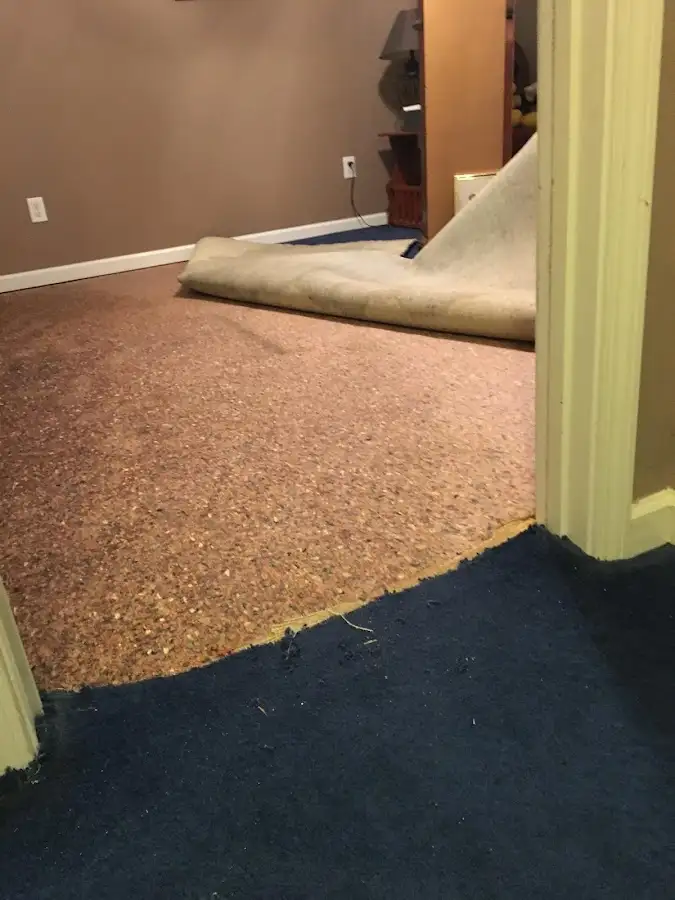 Carpet pad removal revealing water damage during Water Mitigation Services in Arroyo Grande